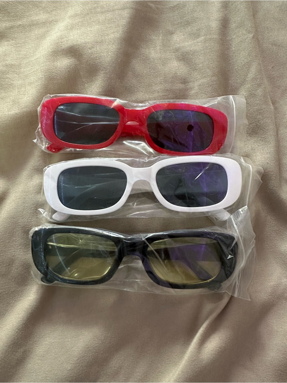 Y2K Style Rectangular Sunglasses - Red, White & Black - Pack of 3